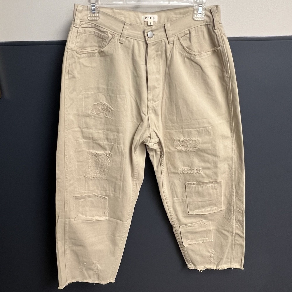 POL Womens Ankle Pant Size Small Khakis Distressed Patchwork Boho Shabby Chic
